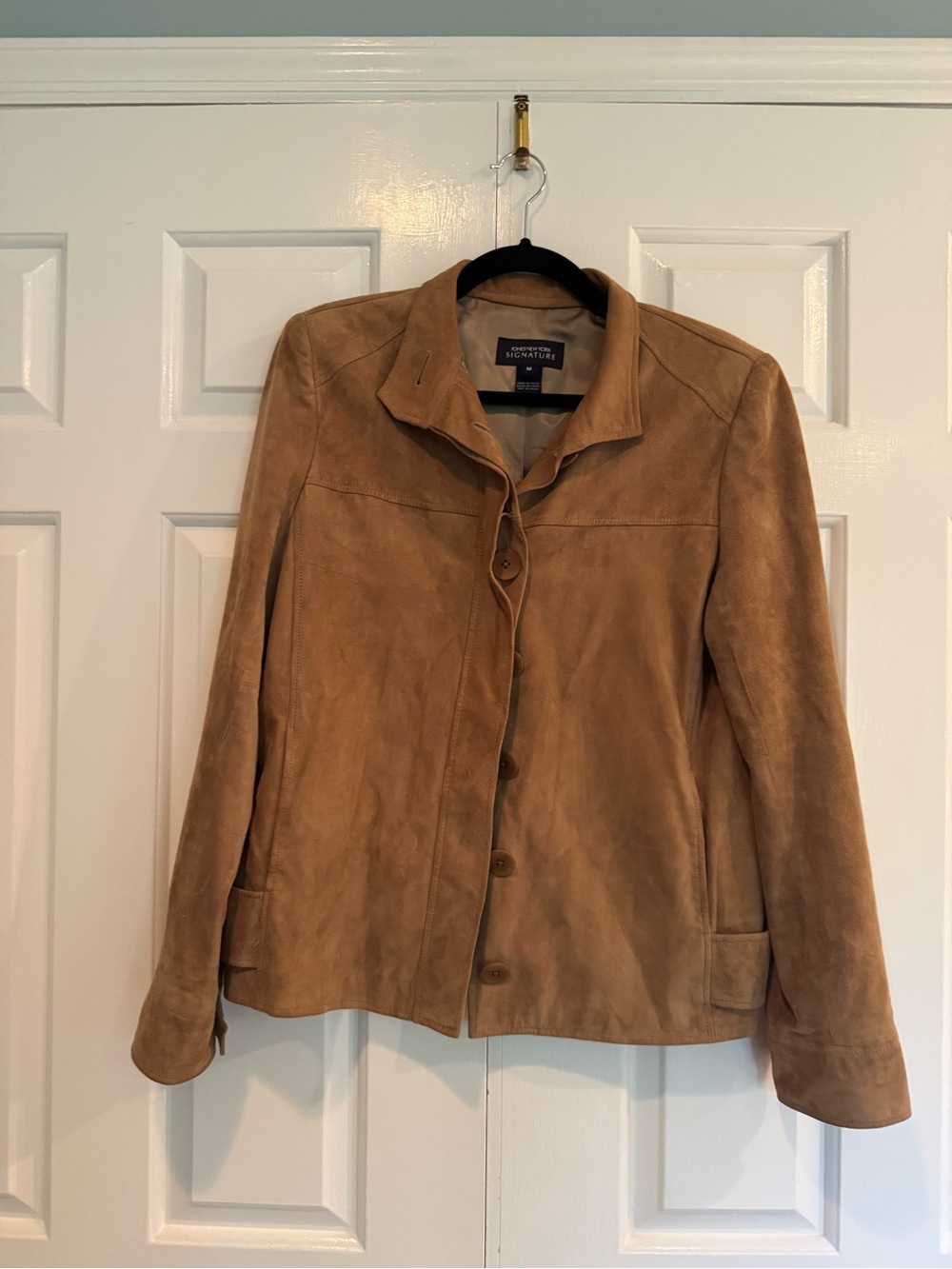 Jones New York Women's Tan Suede Button-Front Jacket